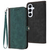 For Samsung Galaxy A26 5G Side Buckle Double Fold Hand Strap Leather Phone Case(Dark Green)
