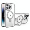 For iPhone 14 Pro Full Coverage Lens Film MagSafe Holder Transparent Phone Case(Grey+White)