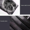 Fashionable Rabbit Fur Ball Sheepskin Leather Gloves for Women (XL)(Black)