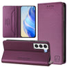 For Samsung Galaxy S21 FE 5G RC01 Dual-Folded Magnetic Suction RFID Leather Phone Case(Violet)