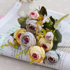 2 Bundle Retro Tea Roses Bride Bouquet Artificial Flowers(Red)