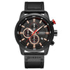 CURREN M8291 Chronograph Watches Casual Leather Watch for Men(Black case black face)