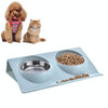 Slanted Stainless Steel Pet Bowl - Anti-Skid, Blue (Small)