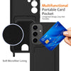 For Samsung Galaxy S25+ 5G Integrated Card Bag Solid Color Liquid Silicone Phone Case with Lanyard(Black)