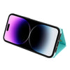 For iPhone 14 Three Fold Card Bag Phone Case with Long Lanyard(Mint)