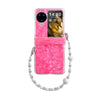 For OPPO Find N3 Flip Three Parts Pearlescent Shell Texture Phone Case with Bracelet(Red)