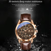 OLEVS 2872 Men Three Eyes Six Needles Chronograph Waterproof Quartz Watch(Coffee + Rose Gold)