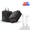 45PQ 45W PD25W + QC3.0 20W USB Super Fast Charger with Type-C to 8 Pin Cable, US Plug(Transparent Gray)