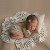 Hollow Lace Round Blanket + Pillow Suit Baby Photography Props(Khaki)