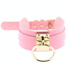European and American Harajuku PU Leather Gold Single Ring Collar Wide Street-Snap Nightclub O-shaped Choker Necklace(Pink)