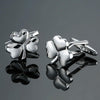 Men Clover Rose Pattern Cufflinks, Color: Silver Clover
