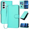 For Samsung Galaxy A26 5G YX0070 Carbon Fiber Buckle Leather Phone Case with Lanyard(Light Blue)