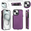 For iPhone 15 Double Flap Zipper RFID Leather Phone Case with Short Lanyard(Dark Purple)