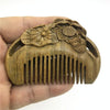 8cm Daisy Green Sandalwood Retro Style Carved Portable Wooden Comb