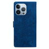 For iPhone 15 Pro Max Lace Floral Embossed Magnetic Buckle Leather Phone Case(Blue)