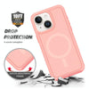 For iPhone 15 Shockproof MagSafe Armor PC Hybrid TPU Phone Case(Light Pink+Coral Red)