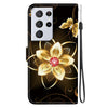 For Samsung Galaxy S21 Ultra 5G Crystal Texture Colored Drawing Leather Phone Case(Gold Flower)