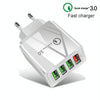 2 in 1 1m USB to 8 Pin Data Cable + 30W QC 3.0 4 USB Interfaces Mobile Phone Tablet PC Universal Quick Charger Travel Charger Set, EU Plug(White)