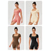 Women Square Neck Tight Quick-drying Yoga Short-sleeved Jumpsuit, Size: XL(Rose Pink)