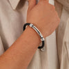 OPK PH1586 Simple Men Leather Bracelet Stainless Steel Magnetic Insert Buckle Bracelet, Color: Steel Color