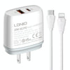 LDNIO Q229 QC3.0 / PD20W USB + Type-C Fast Charger with 1m Type-C to 8 Pin Cable, Plug Type:US Plug(White)