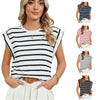 Women Stripe Style Summer Loose Top Basic T-Shirt Round Neck Casual Tank, Size: XXL(Gray)