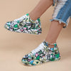 Outdoor Thick Bottom Lacing Sneakers Cartoon Graffiti Printed Couple Casual Shoes, Size: 43(Green)