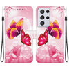 For Samsung Galaxy S21 Ultra 5G Crystal Texture Colored Drawing Leather Phone Case(Pink Butterflies)