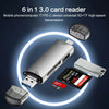 6 in 1 USB3.0, Micro USB, Type-C to SD, TF Card, U Disk Multifunctional Card Reader Adapter(Silver)