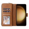 For Samsung Galaxy S25+ 5G 9-Card Slots Zipper Wallet Bag Leather Phone Case(Brown)
