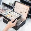 Portable Leather Jewelry Storage Box Necklace Ring Watch Storage Box, Style:Double Layer(White)