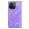 For Redmi 11A / 12C Lace Floral Embossed Magnetic Buckle PU Phone Case With Wrist Strap(Purple)