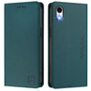 For iPhone XR RC01 Dual-Folded Magnetic Suction RFID Leather Phone Case(Dark Green)