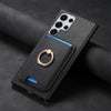 For Samsung Galaxy S25 Ultra 5G Retro Cross Leather Ring Vertical Insert Card Bag MagSafe Phone Case(Black)