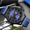 SANDA 5010P Six-Pin Cool Big Dial Waterproof Three-Eye Men Watch Leather Strap Fashion Trend Men Watch(Blue)