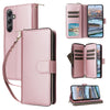 For Samsung Galaxy A34 Nine-card Slots Zipper Wallet Bag Leather Phone Case(Rose Gold)