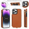 For iPhone 15 Pro Max Double Flap Zipper RFID Leather Phone Case with Short Lanyard(Brown)