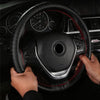 38cm Four-season Embossed Hand-sewn Cowhide Steering Wheel Cover(Black+Black Line)