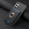 For Samsung Galaxy S25 5G Retro Cross Leather Ring Vertical Insert Card Bag MagSafe Phone Case(Black)