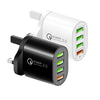 QC-04 QC3.0 + 3 x USB2.0 Multi-ports Charger with 3A USB to 8 Pin Data Cable, UK Plug(Black)