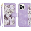 For iPhone 14 Pro Max Floral Pattern Leather Phone Case with Lanyard(Light Purple)