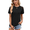 Summer Women Round Neck Flower Lace Patchwork Short Sleeve T-Shirt, Size: M(Black)