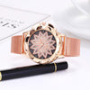 Smeeto Women Fashion Flower with Rhinestone Mesh Belt Alloy Bracelet Quartz Watch(rose gold)