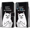 For Alcatel 1S (2020) / 3L (2020) Coloured Drawing Cross Texture Horizontal Flip PU Leather Case with Holder & Card Slots & Wallet & Lanyard(Middle Finger White Cat)