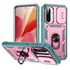 For Samsung Galaxy A56 5G Sliding Camshield TPU + PC Phone Case with Holder(Pink+Green)