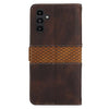 For Samsung Galaxy A26 5G Grid Stitching Leather Phone Case with Lanyard(Brown)