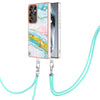 For Samsung Galaxy S25 Ultra 5G Electroplating Marble Dual-side IMD Phone Case with Lanyard(Green 004)