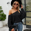 Female Sexy Strapless Knit Shirt Loose Bat Sleeve Knitted Tops, Size: S(Black)