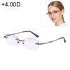 Women Rimless Rhinestone Trimmed Purple Presbyopic Glasses, +4.00D