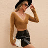 V-neck Mohair Sweater Temperament Short Paragraph Tops, Size: S(Brown)